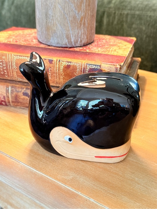 Vintage Other - Vintage Otagiri Black and Cream Whale Glazed Stoneware Bank